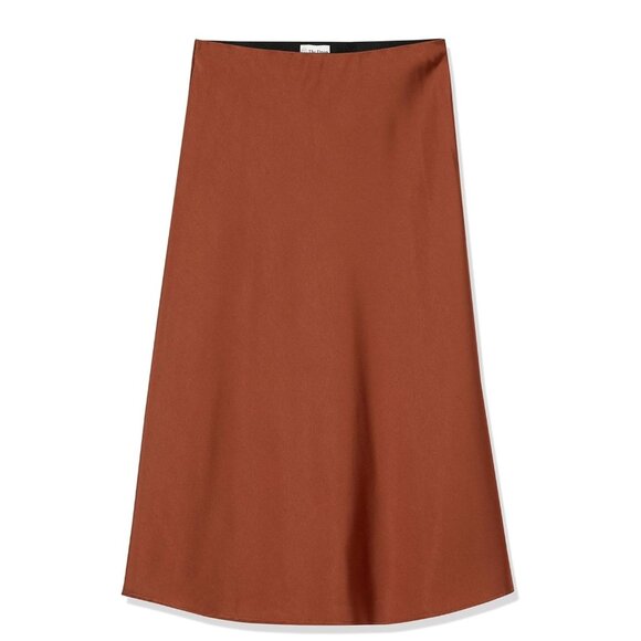 Womens Midi A-Line Slip Skirt In Rust Brown Satin Size M - Picture 1 of 4